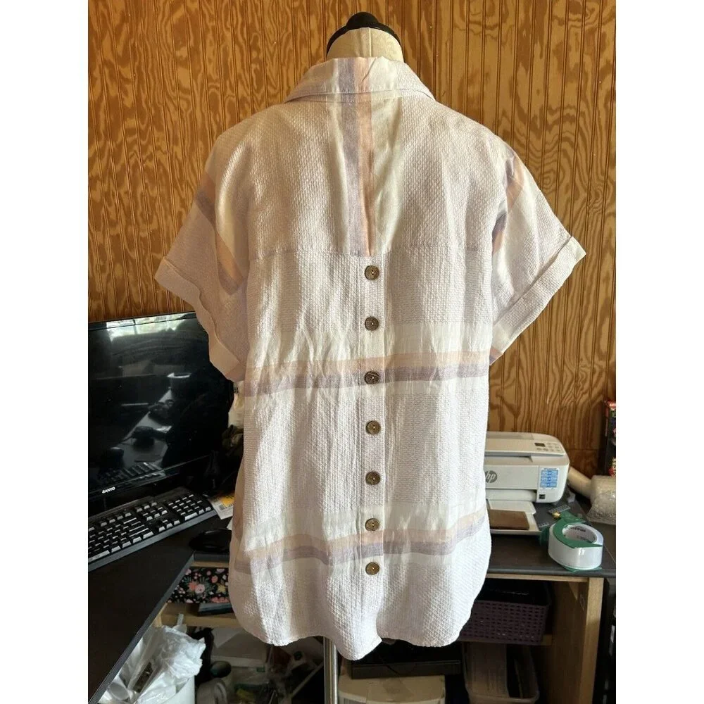 Soft Surroundings Light-as-air Striped Gauzy Lined Blouse Purple Sz L Purple Art - Picture 6 of 11